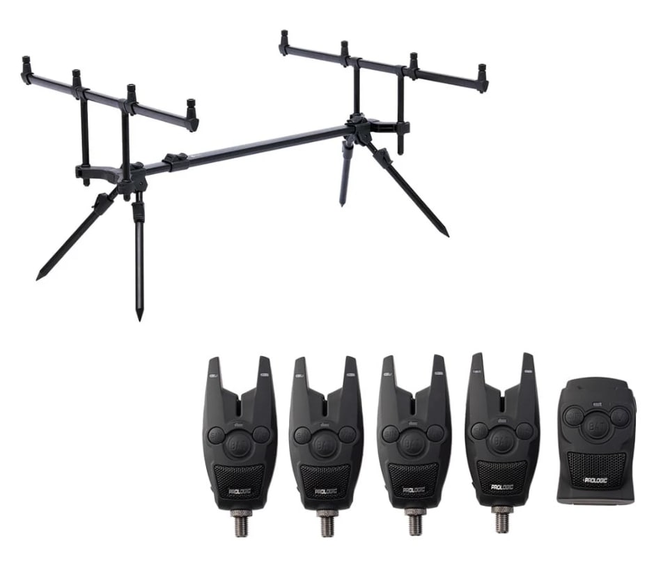 NGT Rod pod complete with bite alarms, batteries, swingers and rod