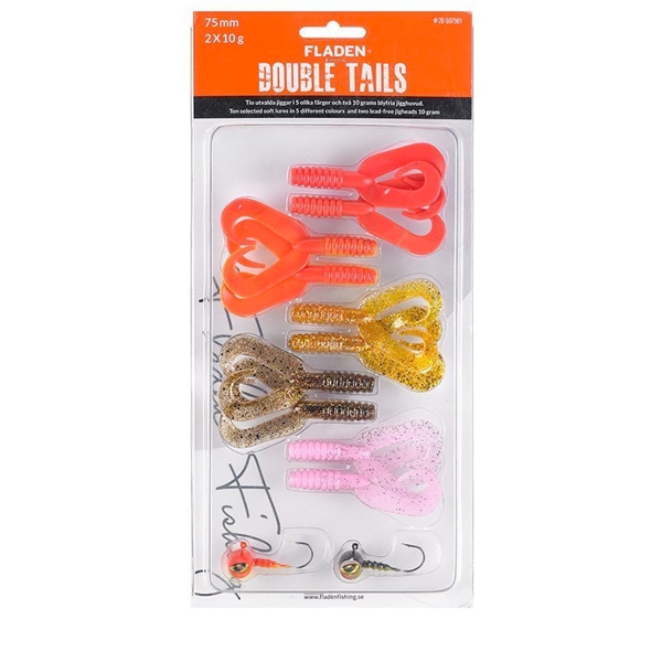 Fladen Soft Lure Assortment Double Tails (multiple options) - Assortment Red - 75 mm, 10 g