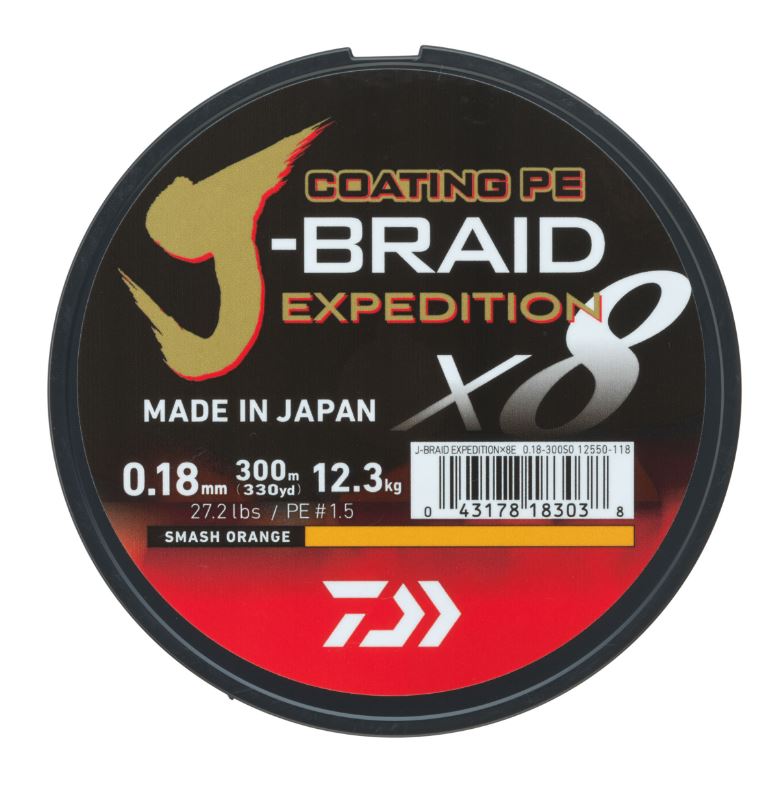 Daiwa J-Braid Expedition X8E Braided Line Smash Orange (300m)