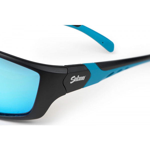 QSN001 Ice Blue Lenses Polarized Salmo NEW Black Wrap Sunglasses Grey 
