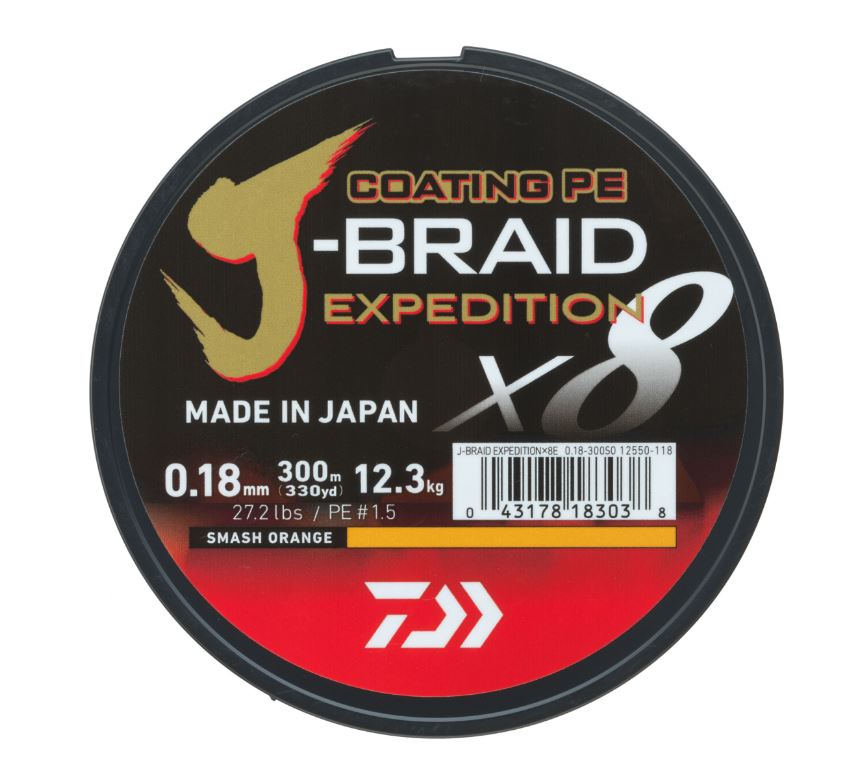 Daiwa J-Braid Expedition X8E Braided Line Smash Orange (150m)