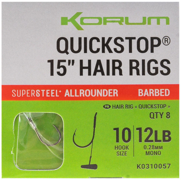 Korum Quickstop Barbed Hair Rigs, 8 stuks! - 38cm
