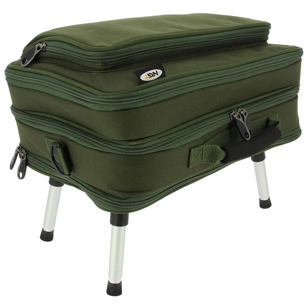 NGT Box Case System with tackle box and built-in bivvy table