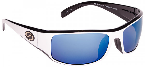 Strike King S11 Optics Sunglasses - Okeechobee Shiny White Black Two Tone Frame / Multi Layer White Blue Mirror Gray Base Glasses