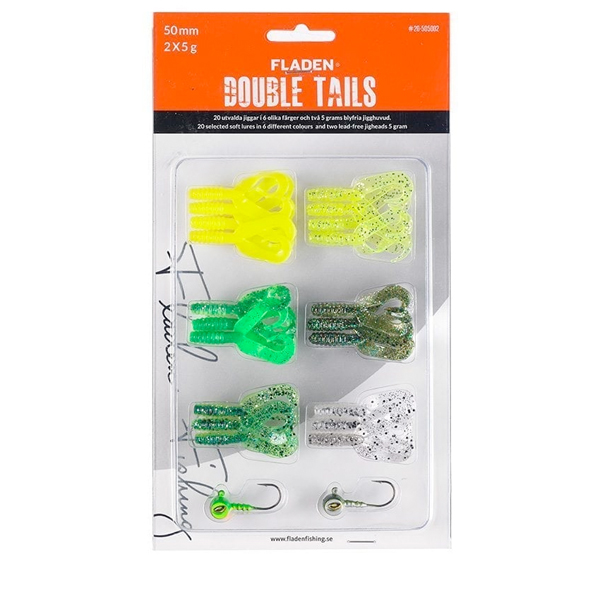 Fladen Soft Lure Assortment Double Tails (multiple options) - Assortment Green - 50 mm, 5 g