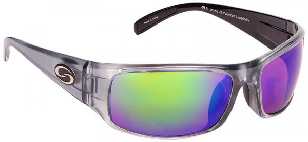 Strike King S11 Optics Sunglasses - Okeechobee Shiny Clear Gray Metallic Black Two Tone Frame / Multi Layer Green Mirror Amber Base Glasses