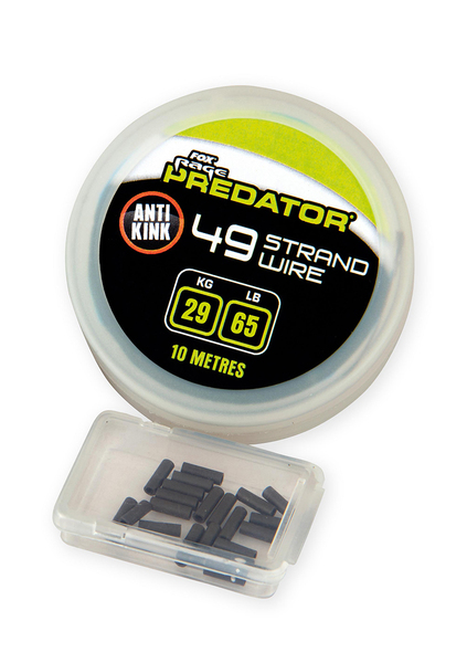 Fox Rage Predator 49 Strand Steel Wire 29kgs/65lb (10m) With Crimps Size 1 (20 pcs)