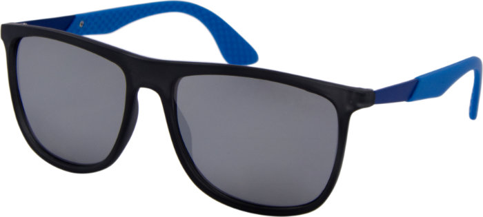 Colorblock Polarized Sunglasses - Matt Black/Blue Frame, Mirror Lens
