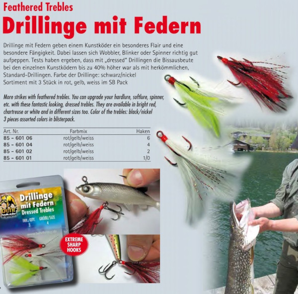 Behr Treble Hooks With Feather, 3 pcs!
