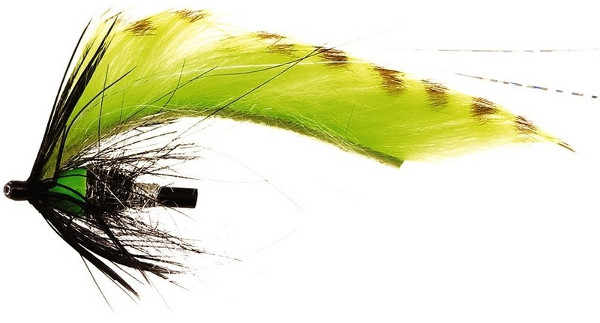 Unique Flies Jetstream Zonker, tube fly for fly fishing for perch, asp and trout! - Chartreuse Tiger
