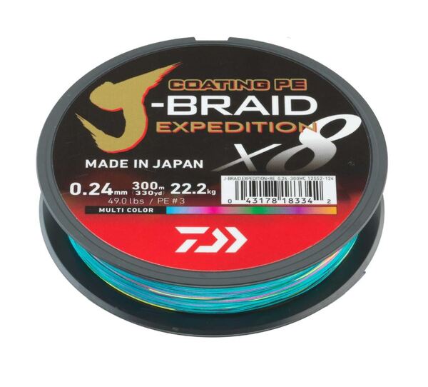 Daiwa J-Braid Expedition X8E Braided Line Multicolor (300m)