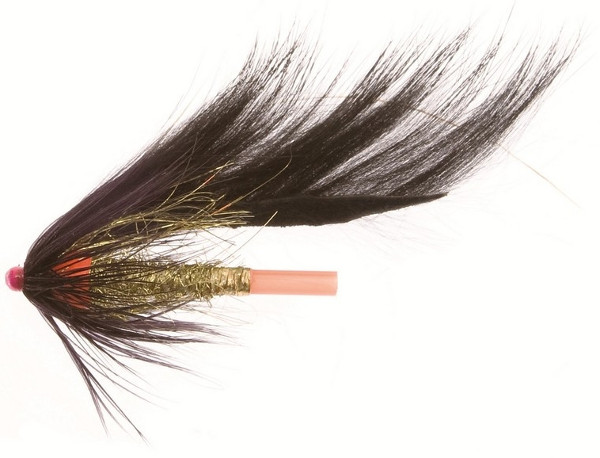 Unique Flies Jetstream Zonker, tube fly for fly fishing for perch, asp and trout! - Black/Gold